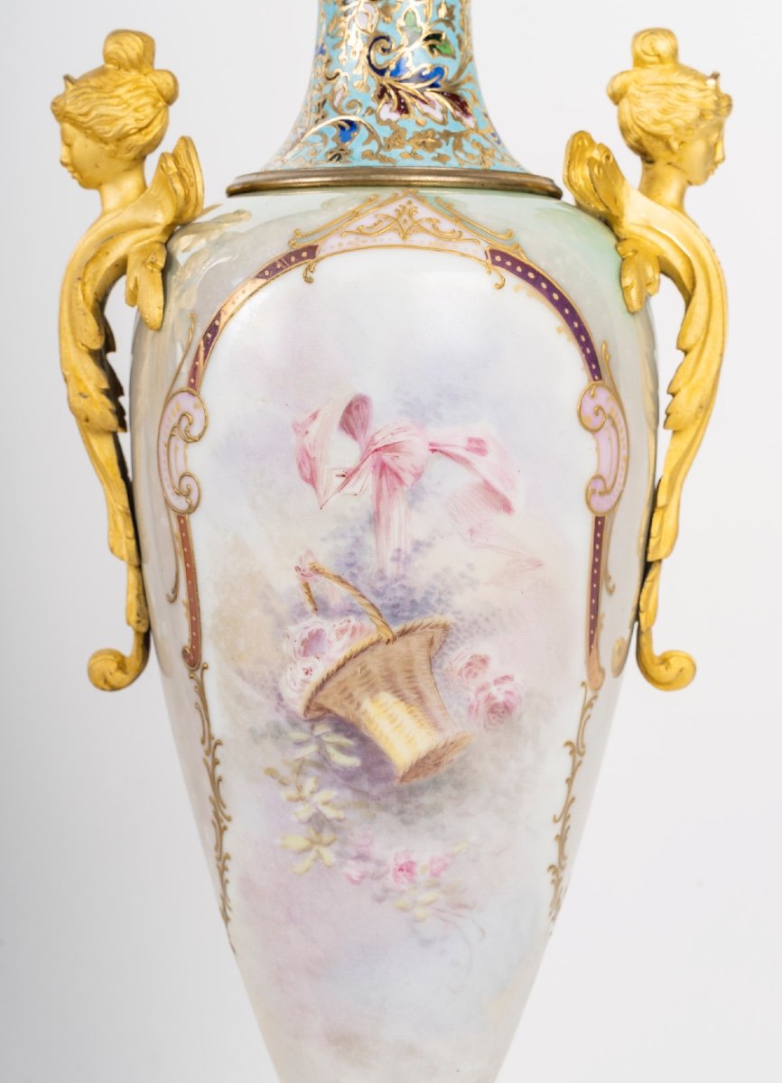 Pair Of Large Sèvres Porcelain Vases, 19th Century-photo-7