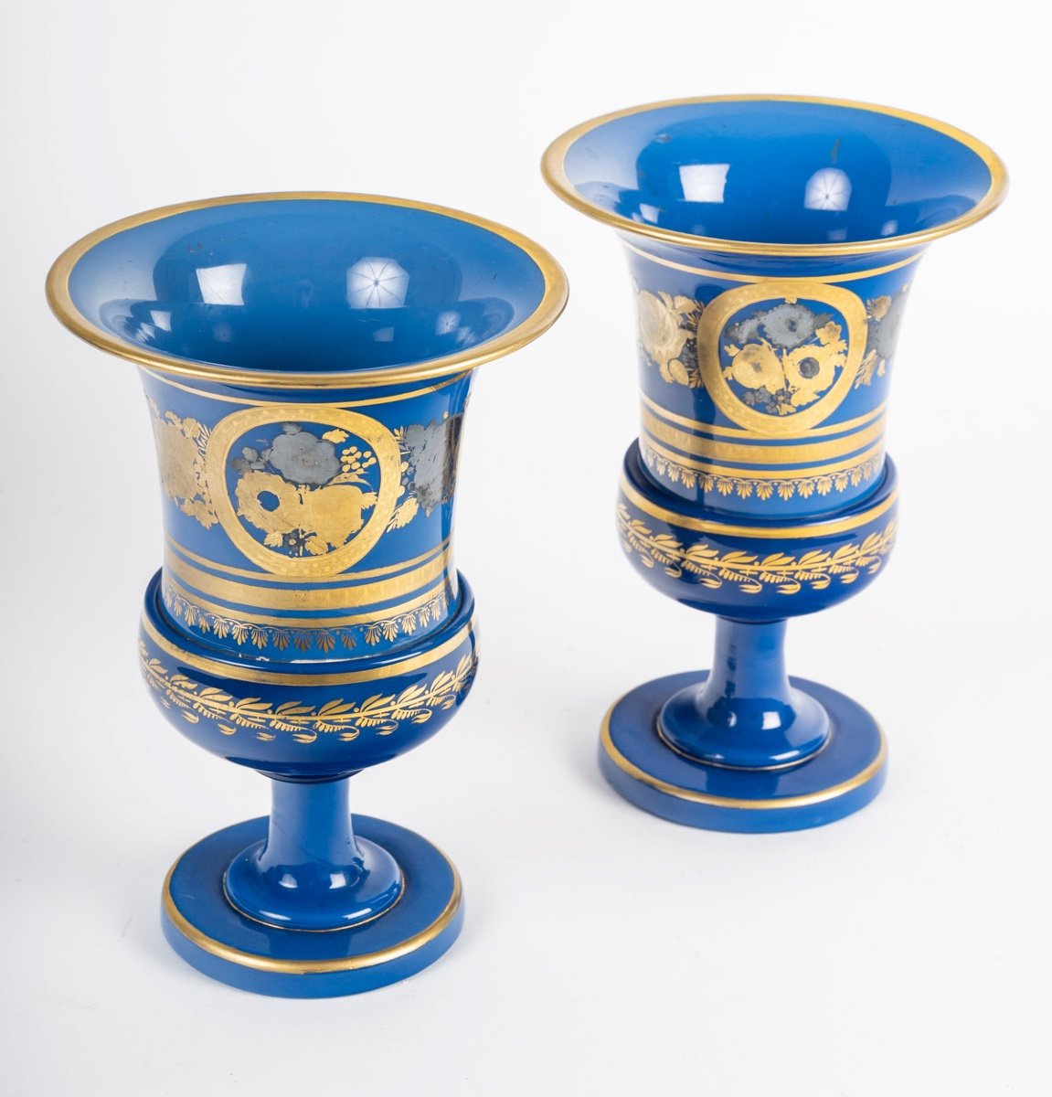 Pair Of Medici Vases In Enamelled Opaline By Desvign-photo-1