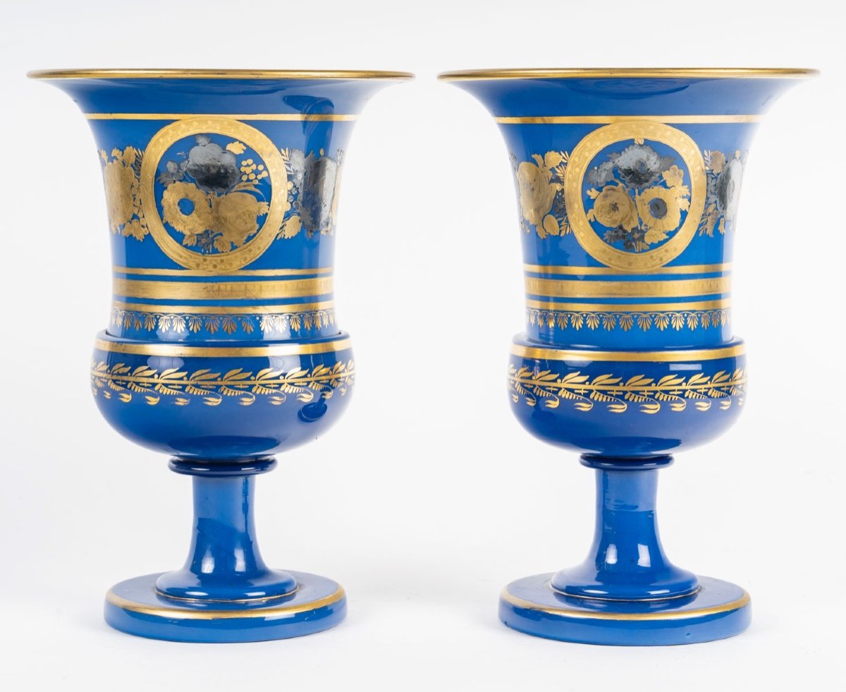 Pair Of Medici Vases In Enamelled Opaline By Desvign