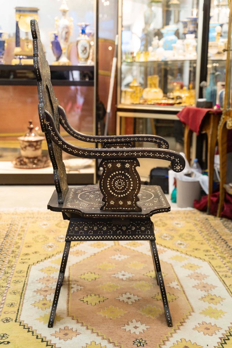 Paire De Fauteuils D’apparat En Noyer Avec Marqueterie, Adriano Brambilla, 19éme Siécle -photo-5