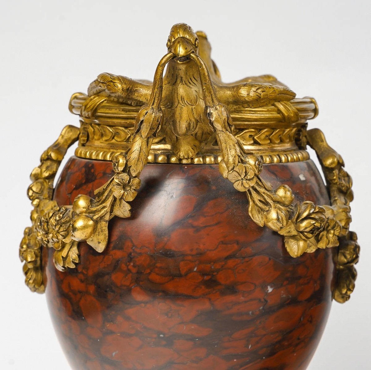 Very Rare Red Marble And Gilt Bronze Trim – Attributed To Henri Dasson-photo-4