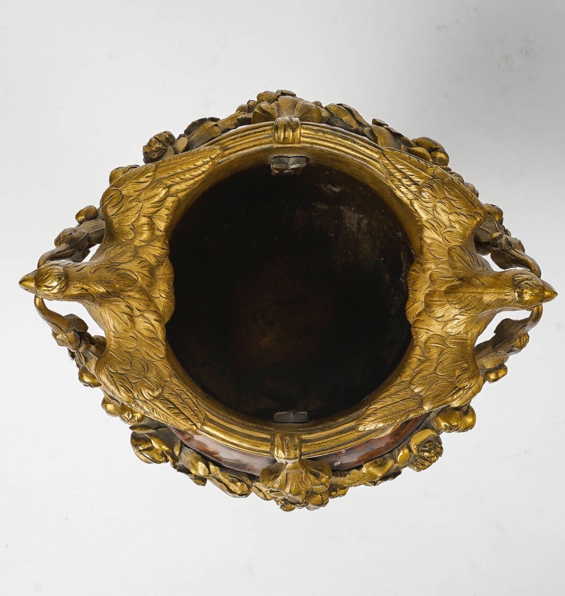 Very Rare Red Marble And Gilt Bronze Trim – Attributed To Henri Dasson-photo-1