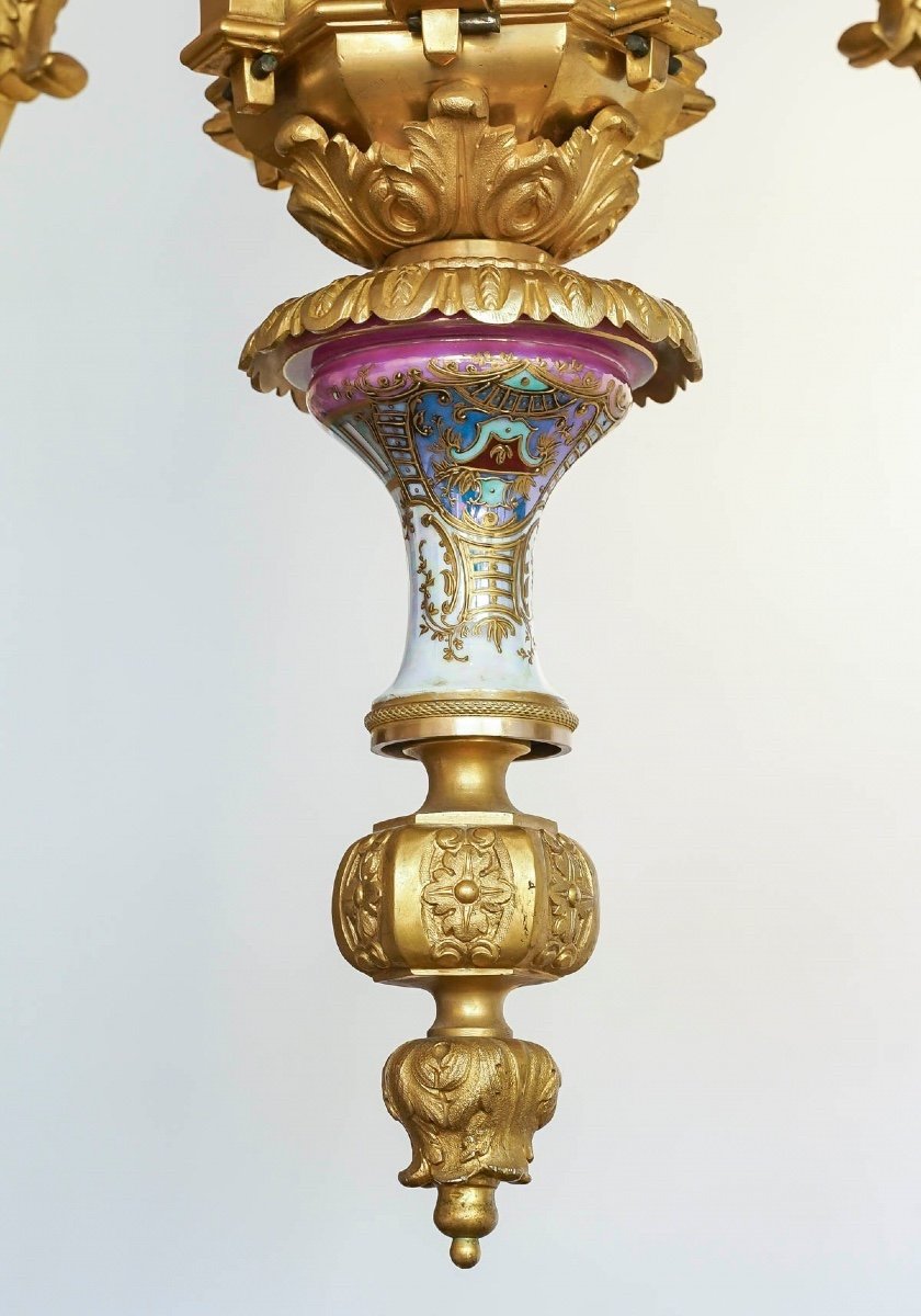 Bronze And Porcelain Chandelier From Maison Sèvres-photo-1