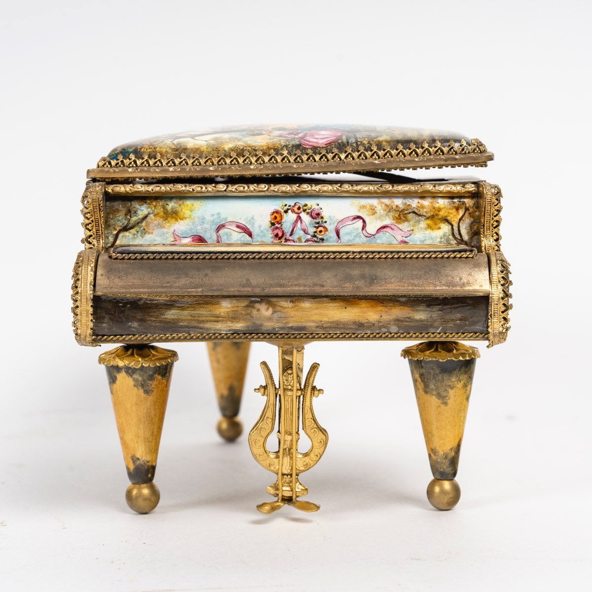 Rare Miniature Piano In Enamel Plaque, 19th Century-photo-3