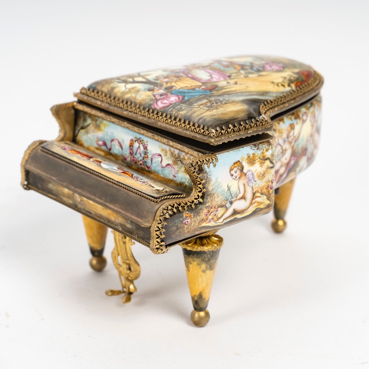 Rare Miniature Piano In Enamel Plaque, 19th Century-photo-4