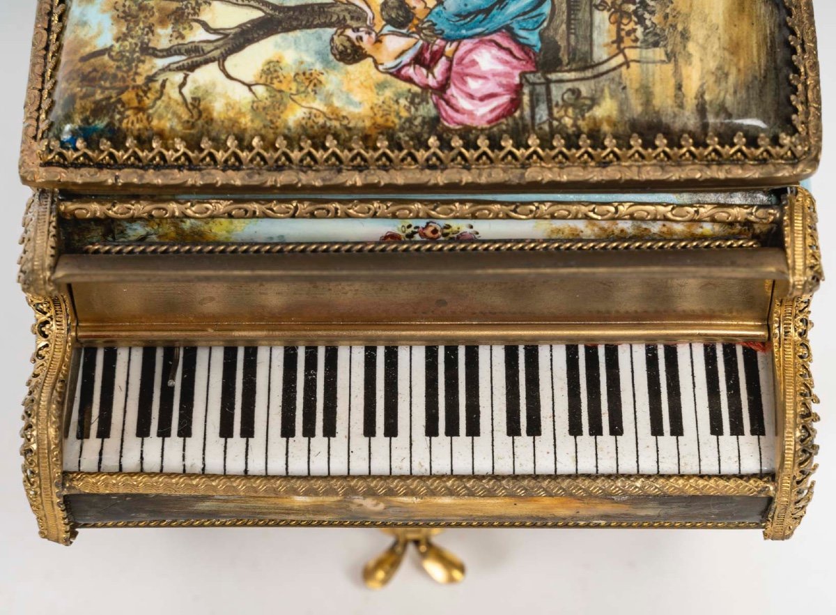 Rare Miniature Piano In Enamel Plaque, 19th Century-photo-3