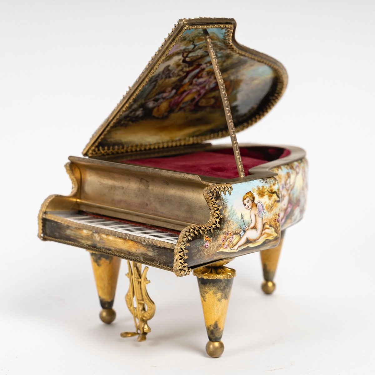 Rare Miniature Piano In Enamel Plaque, 19th Century