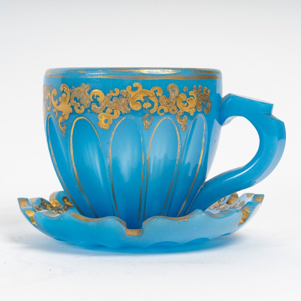 Beautiful Blue Opaline Teacup Enameled In Gold-photo-1