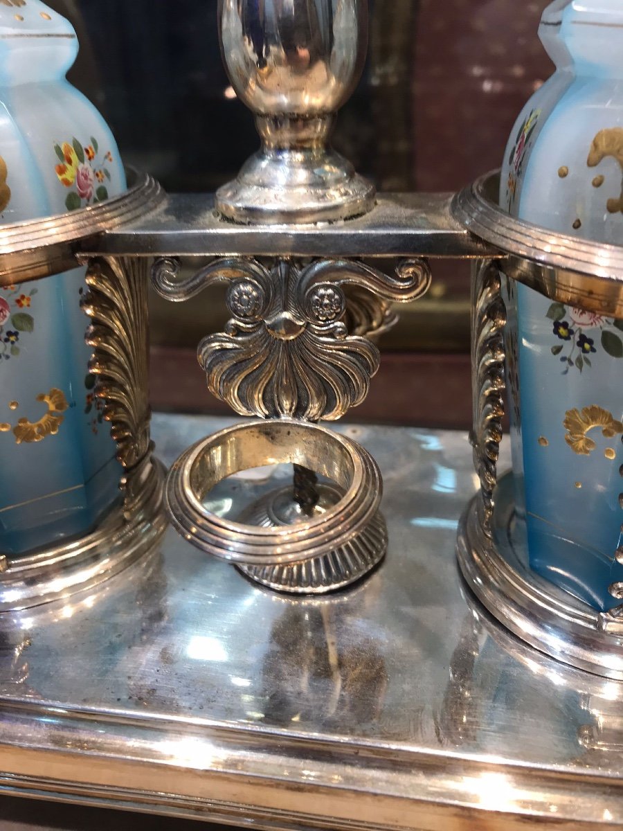 Pair Of Pale Blue Opaline Overlay Decanters, 19th Century-photo-4