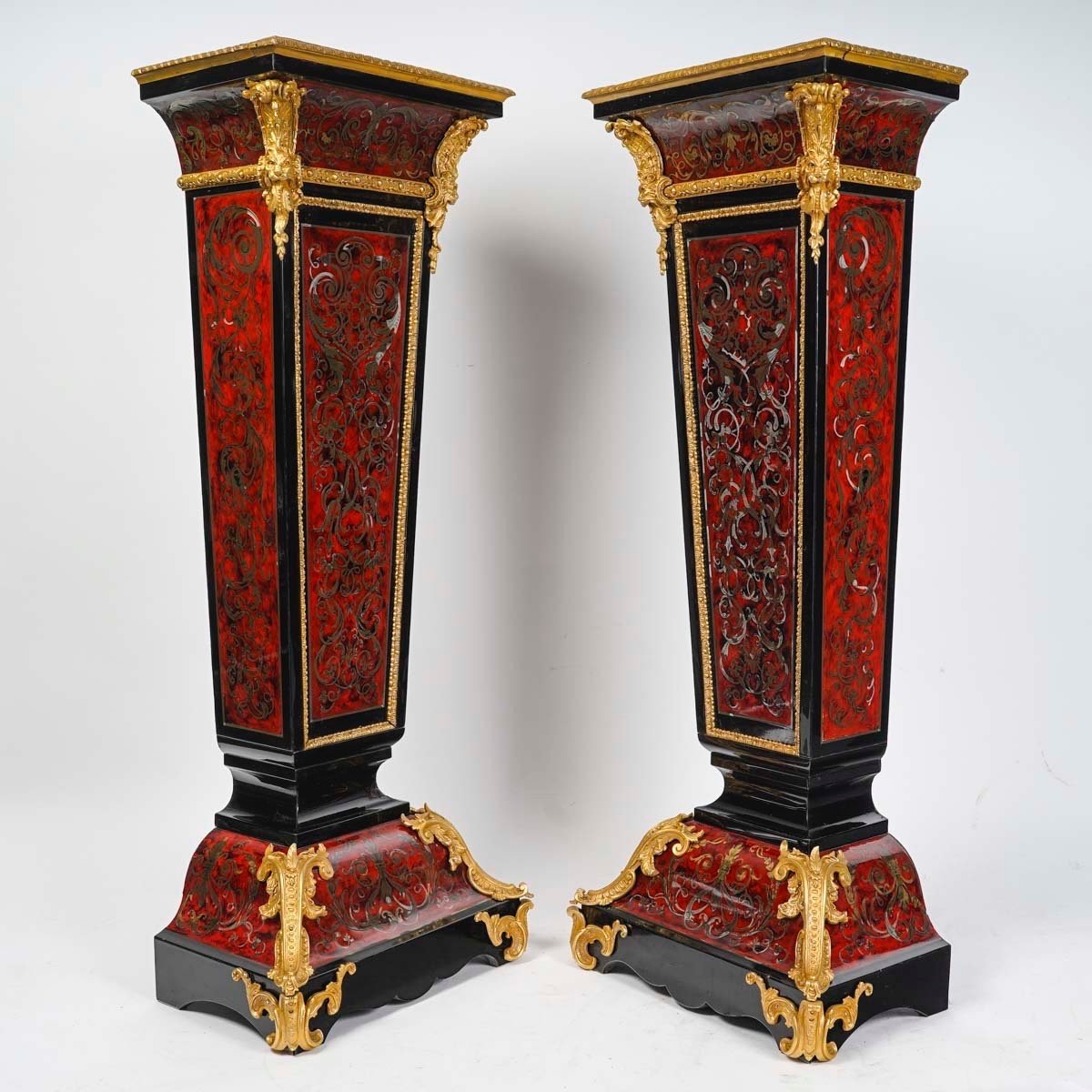 Pair Of 19th Century Boulle Marquetry Columns-photo-2