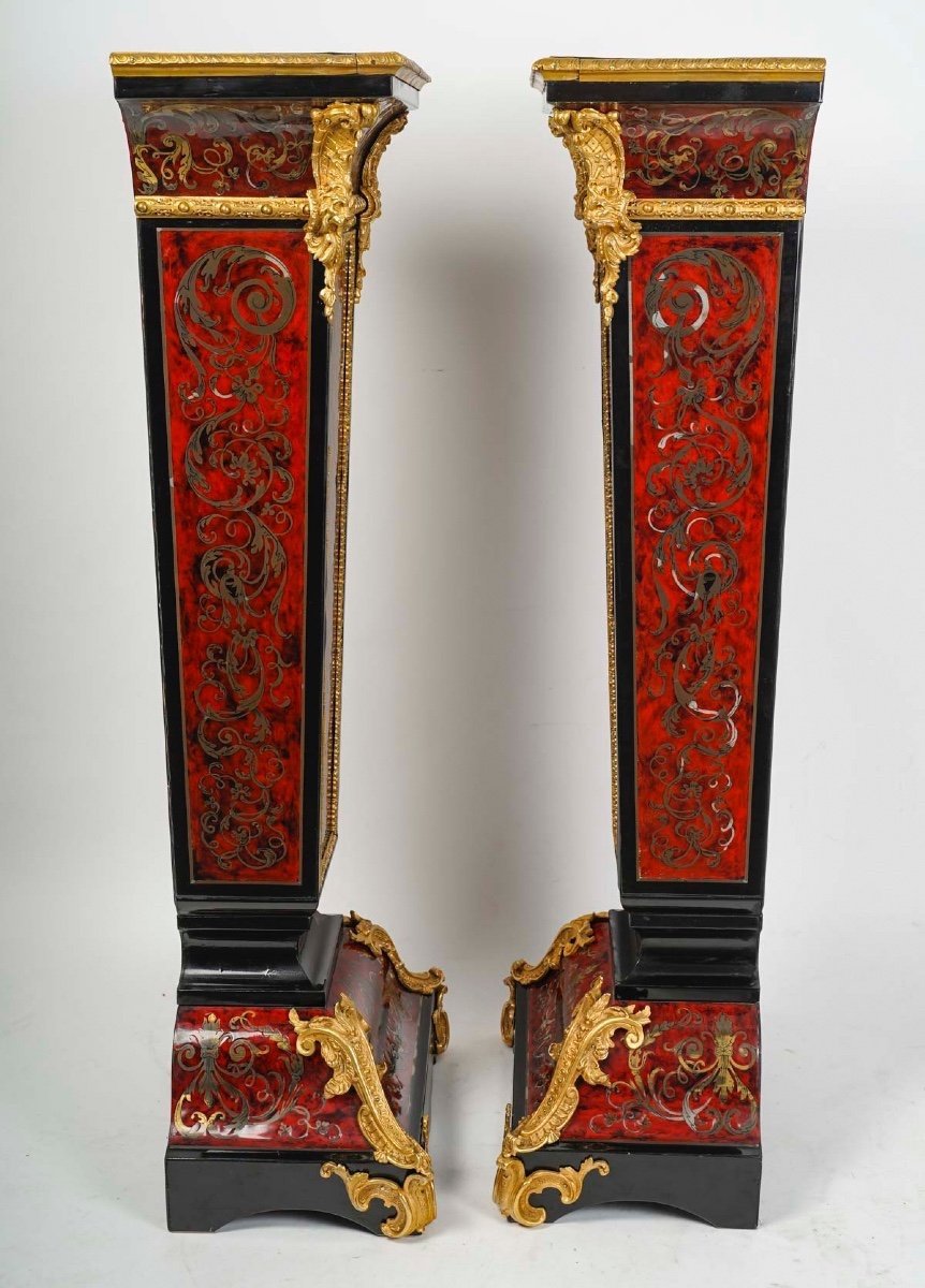 Pair Of 19th Century Boulle Marquetry Columns-photo-3