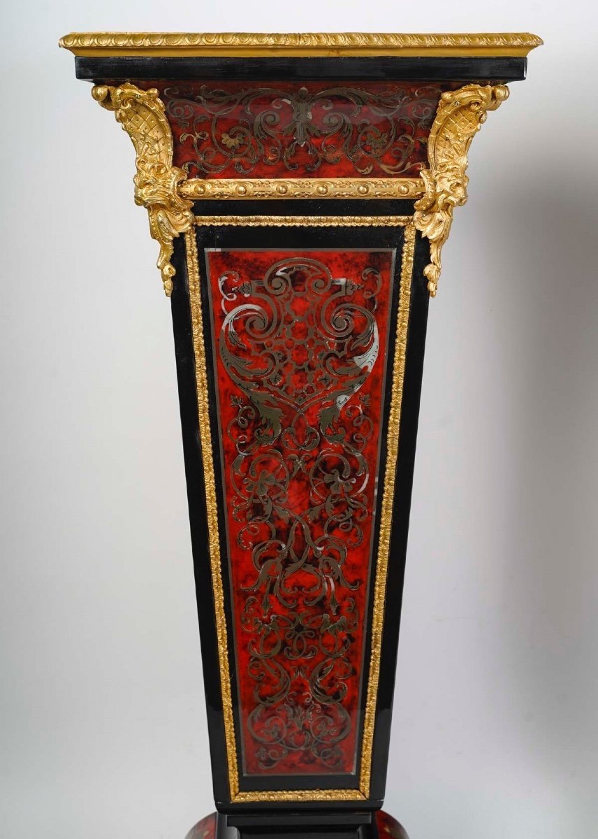 Pair Of 19th Century Boulle Marquetry Columns-photo-2