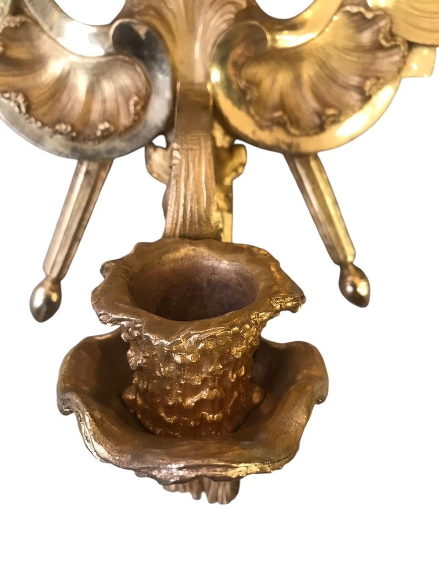 Pair Of Five-branch Gilt Bronze Wall Lights-photo-3