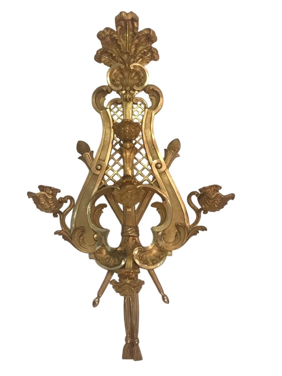 Pair Of Five-branch Gilt Bronze Wall Lights-photo-5