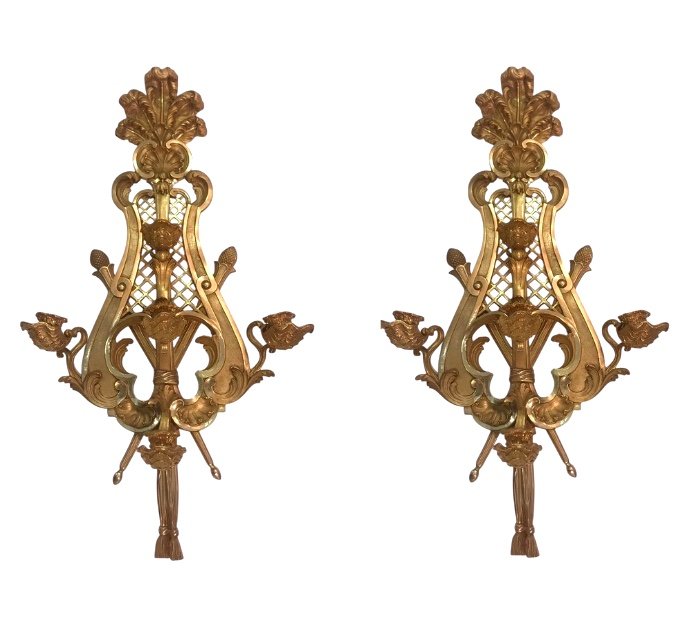 Pair Of Five-branch Gilt Bronze Wall Lights