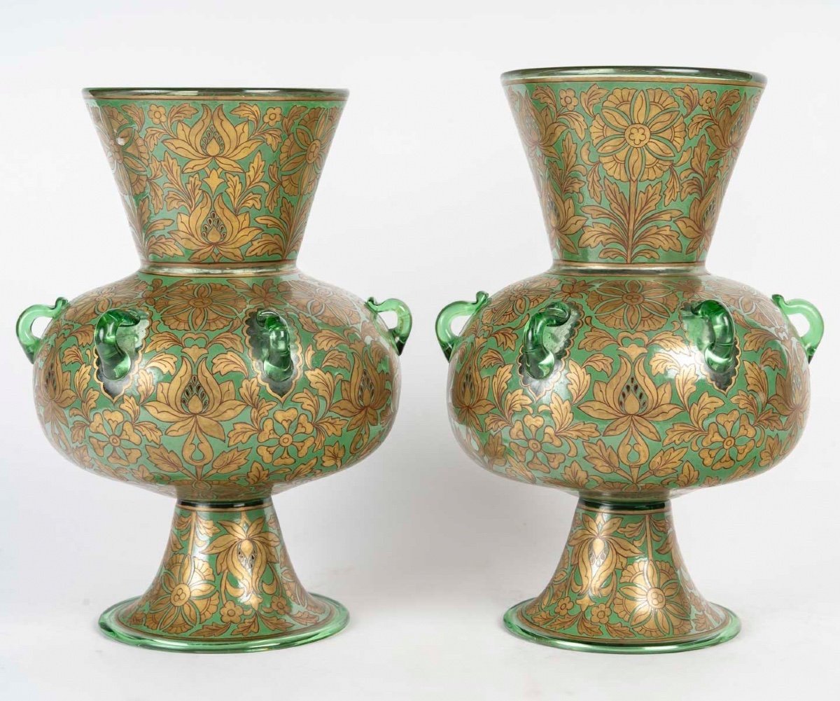 Pair Of Lamps Attributed To Philippe-joseph Brocard, Mamluk Style, Paris, Circa 1870-photo-6