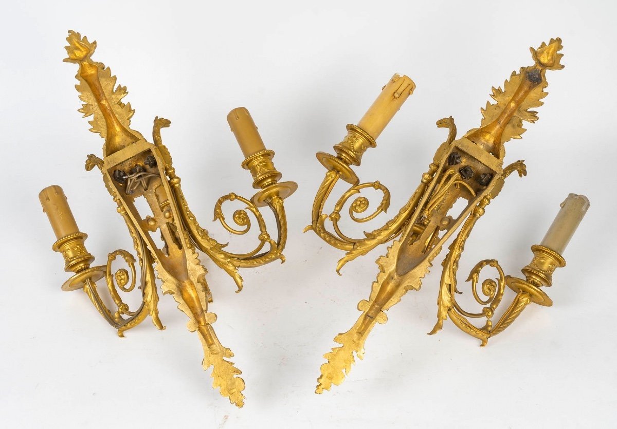 Pair Of Bronze Wall Sconces - 19th Century, Electrified-photo-2