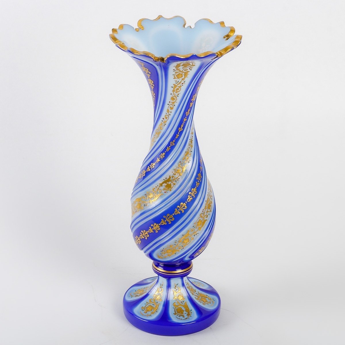 19th Century Cobalt Blue Enameled Twisted Opaline Vase -photo-2