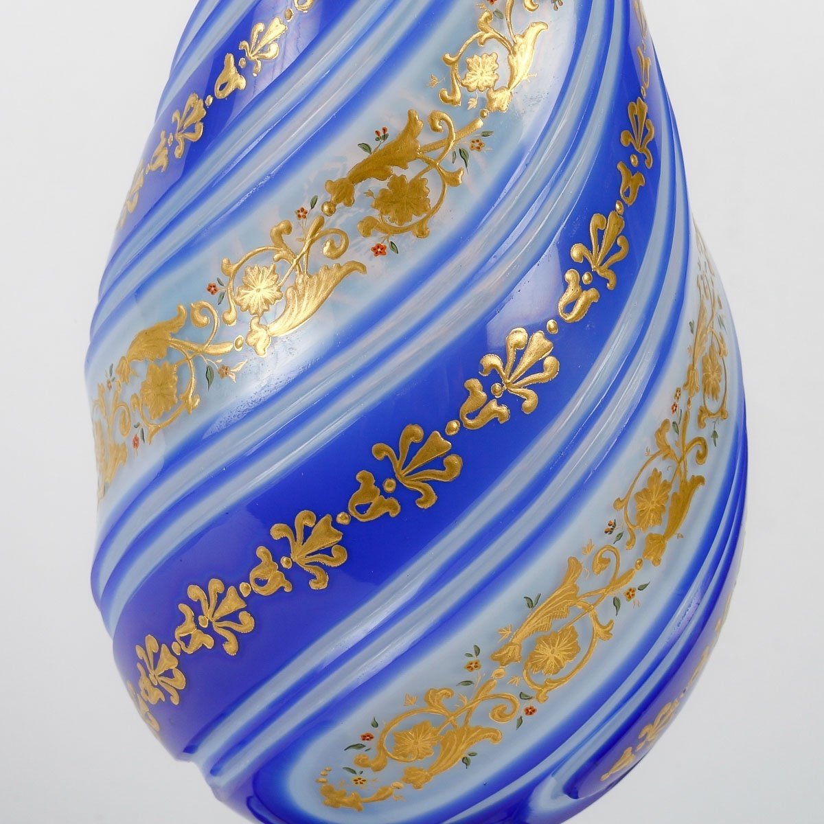 19th Century Cobalt Blue Enameled Twisted Opaline Vase -photo-3