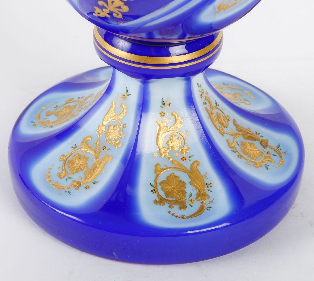 19th Century Cobalt Blue Enameled Twisted Opaline Vase -photo-1