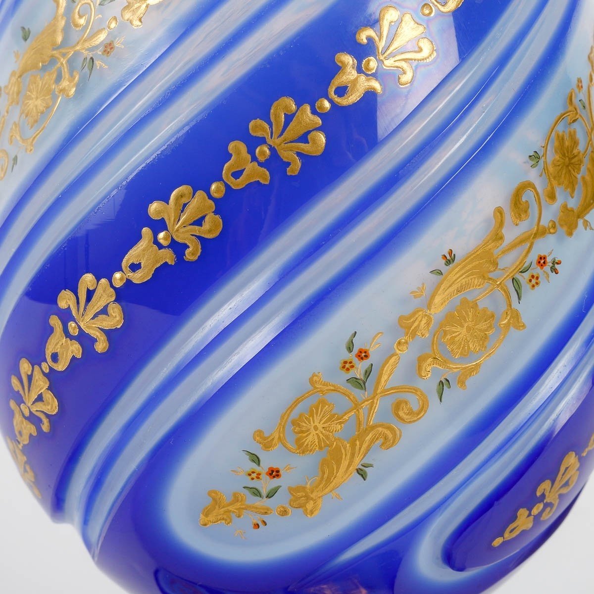 19th Century Cobalt Blue Enameled Twisted Opaline Vase -photo-2