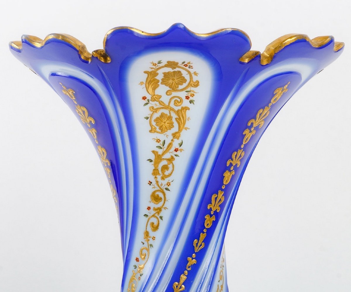 19th Century Cobalt Blue Enameled Twisted Opaline Vase -photo-5