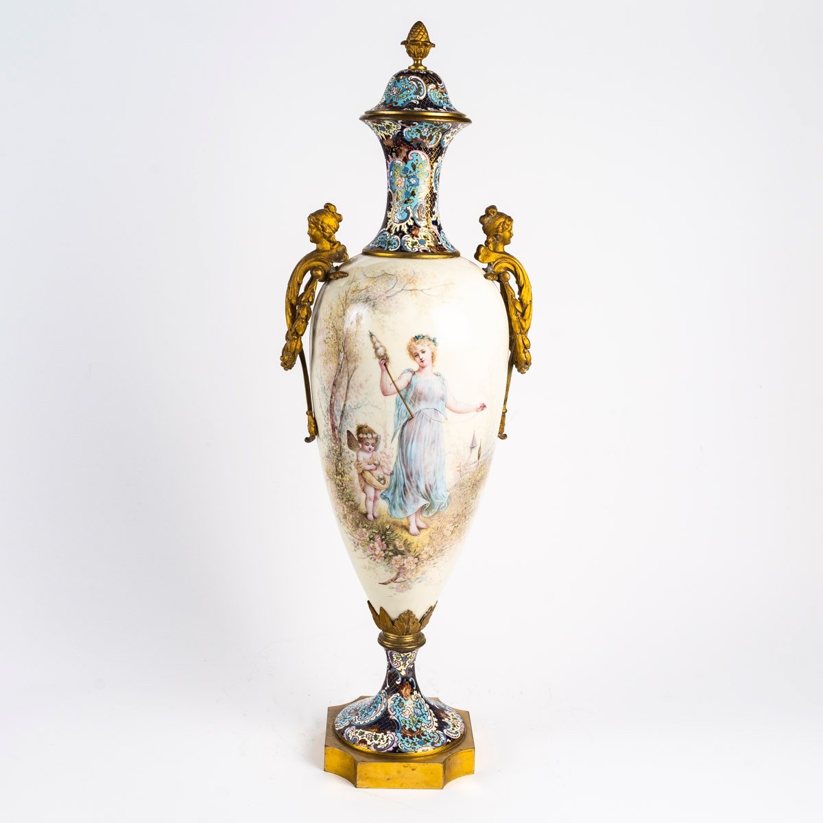 Vase De Sèvres En Bronze émaillé Cloisonné - 19e Siècle