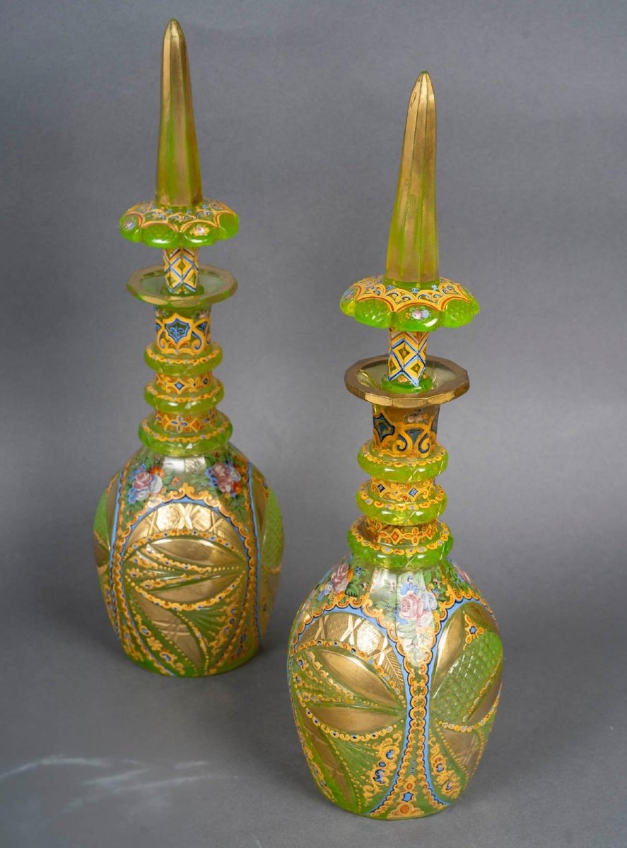 Paire De Carafes Attribuées à Fath Ali Chah Qajar – Perse, 19e Siècle-photo-3