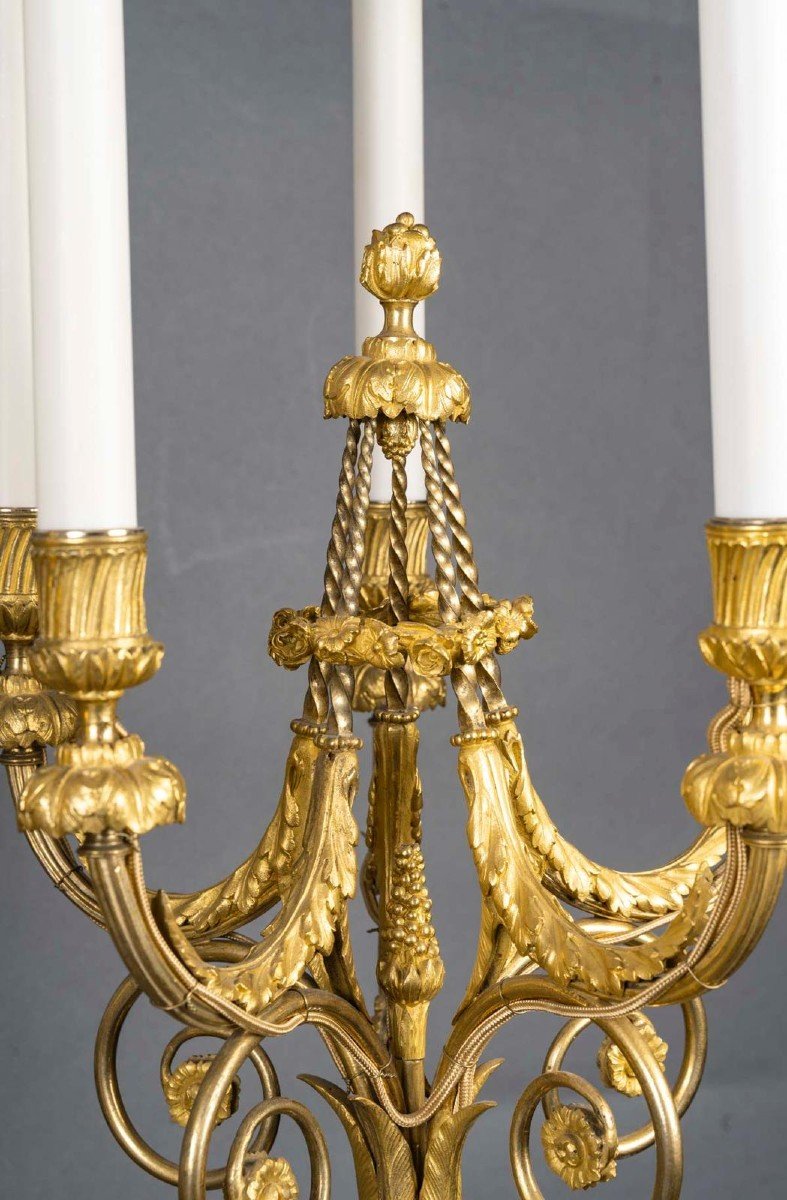 Paire De Candélabres En Bronze Ciselé Et Doré, Style Louis XVI-photo-3