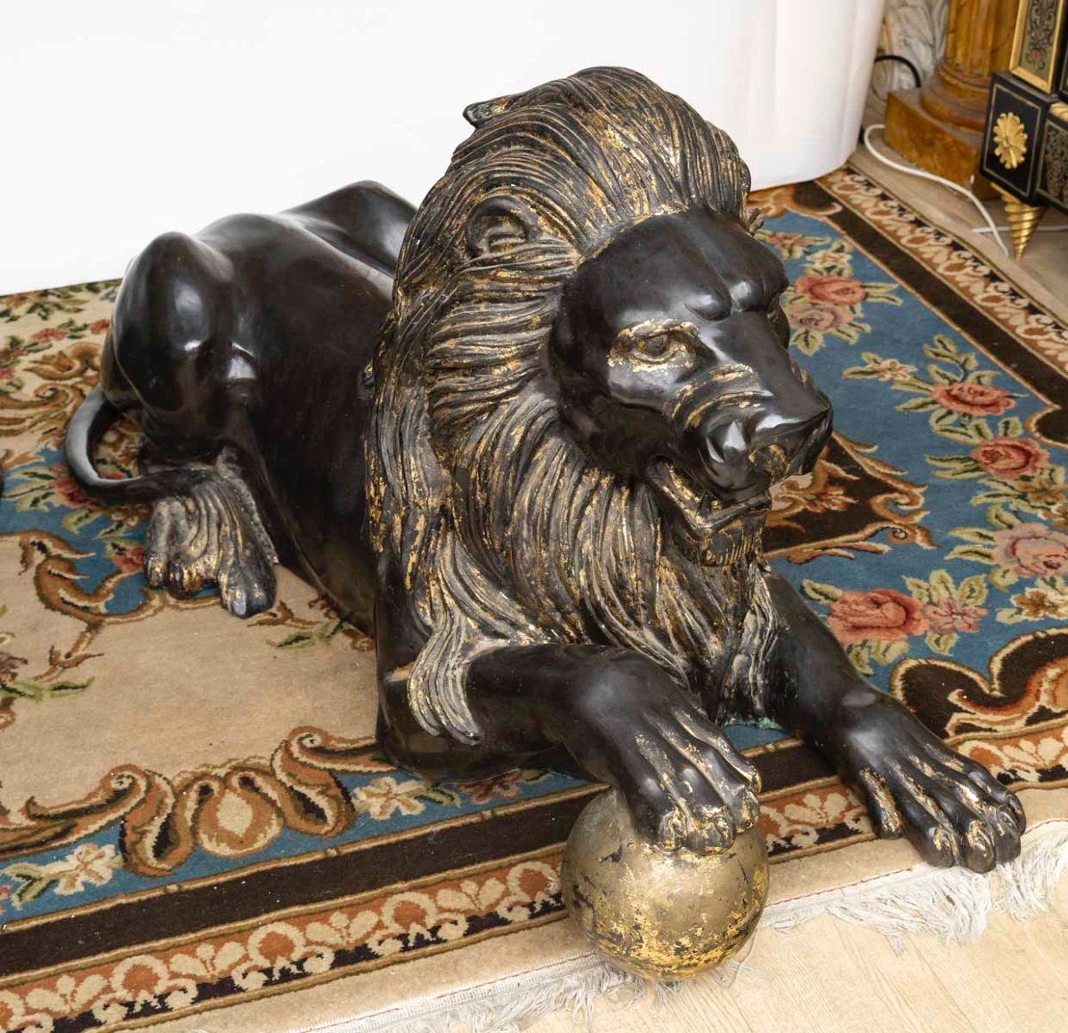 Rare Pair Of Lions In Patinated And Gilded Bronze – 19th Century -photo-3