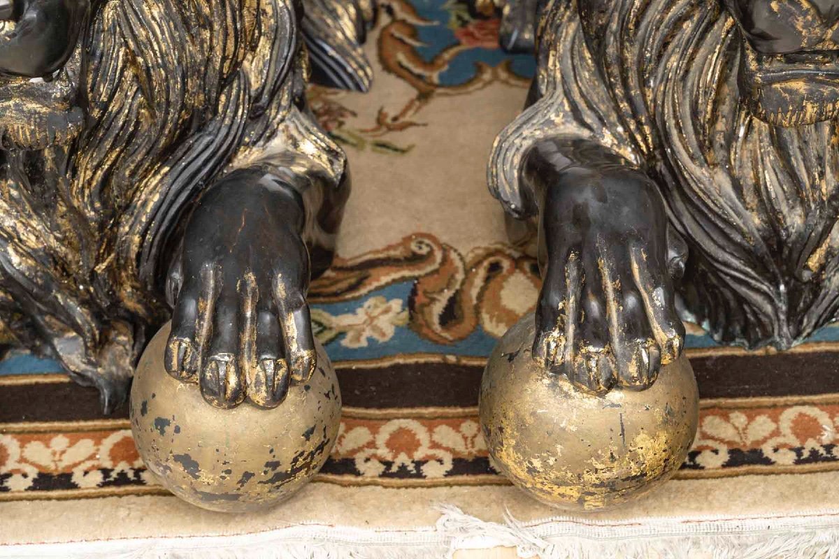 Rare Pair Of Lions In Patinated And Gilded Bronze – 19th Century -photo-4