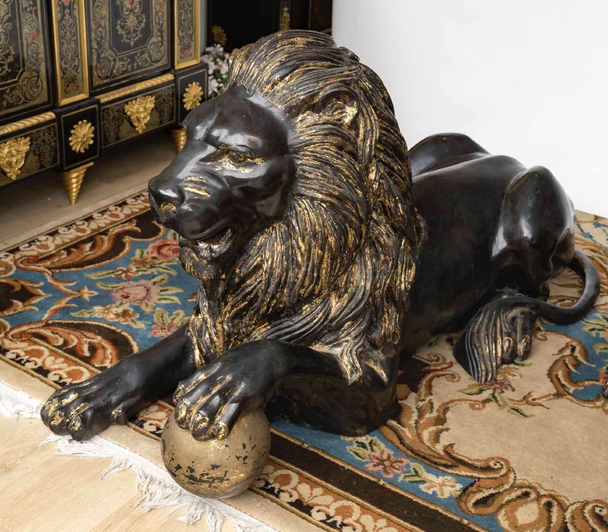 Rare Pair Of Lions In Patinated And Gilded Bronze – 19th Century -photo-5