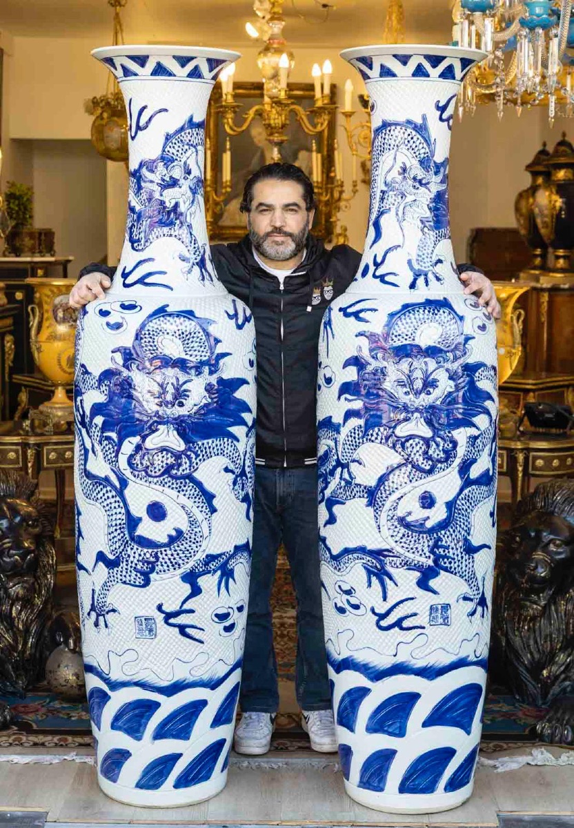 Pair Of Giant Jingdezhen Porcelain Vases 