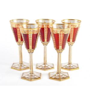 5 Bohemian Glasses, From The 19th Century