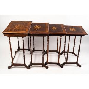 Nesting Tables Made In Marquetry Wood, From The 19th Century