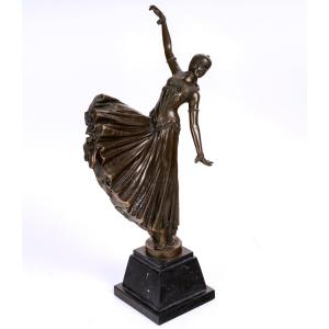 Sculpture En Bronze "la Danseuse" Socle En Marbre Noir, Signé Berrard 