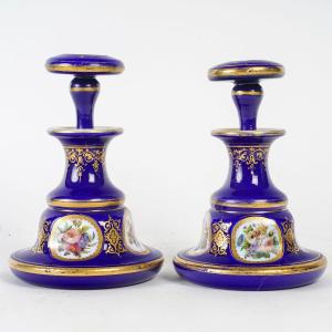 Pair Of Baccarat Bottle In Opaline Overlay, 19th Century