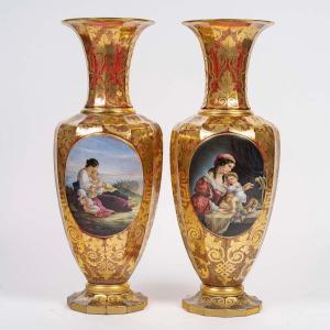 Rare Pair Of Bohemian Gold Vases, 19th Century 