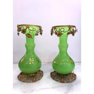 Pair Of Opaline Vases, 19th Century