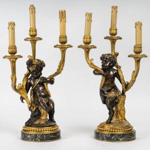 Paire De Candelabre Clodion En Bronze, 19éme Siécle 