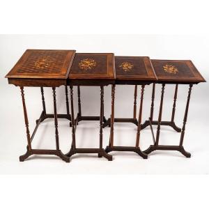 19th Century Wooden Nesting Tables With Marquetry