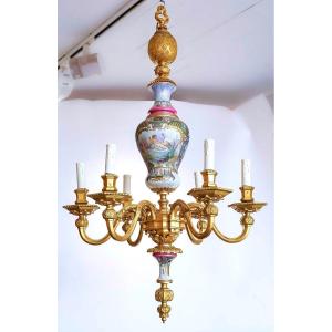 Lustre En Bronze Et Porcelaine De La Maison Sèvres