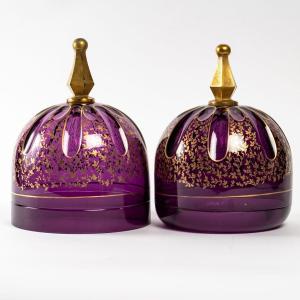 Superb Duo Of Gold Enameled Bohemian Crystal Bells