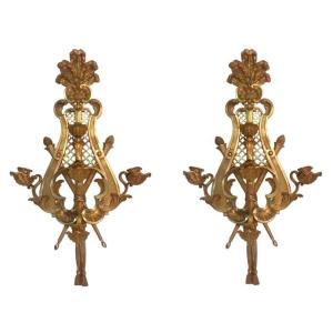 Pair Of Five-branch Gilt Bronze Wall Lights