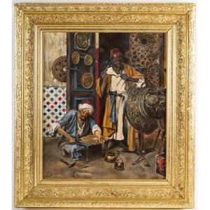 Orientalist Painting, Oil On Panel, Signed Sa