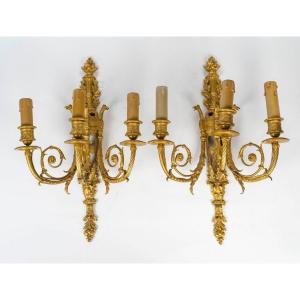 Pair Of Bronze Wall Sconces - 19th Century, Electrified