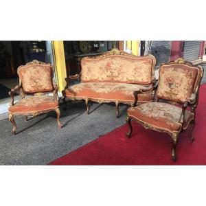 Louis XV Period Living Room In Carved And Gilded Wood – Aubusson