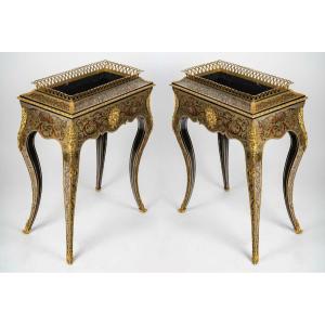 Pair Of Colored Boulle Marquetry Planters – 19th Century