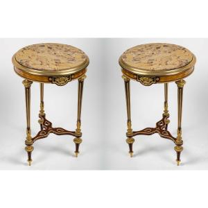 Pair Of Rare Tables In Rosewood, Marquetry And Bronze – Signed Henri Dasson, 1878