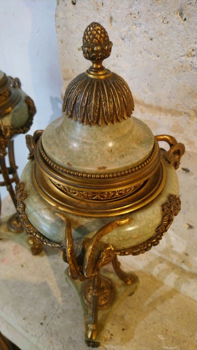 Pair Of Gilt Bronze And Marble Cassolettes 19th -photo-6